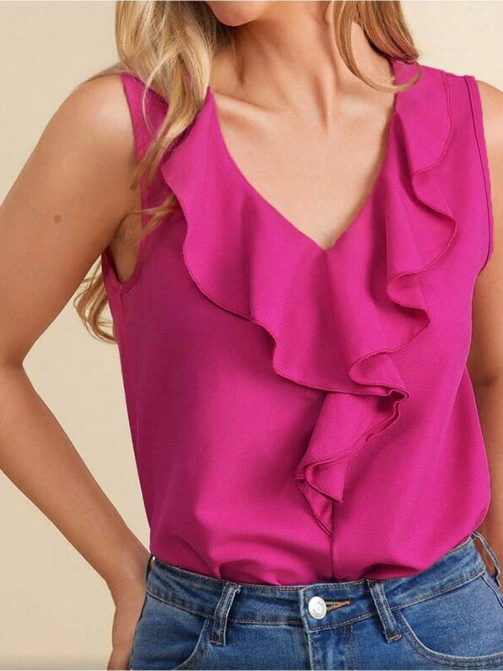 SHEIN Women's Bright Fuchsia Ruffle-Front Sleeveless Camisole